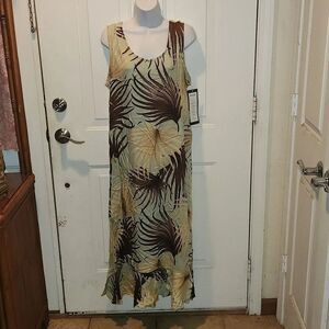 Paradiso Vintage Long Ruffle Tank Dress Mint Brown XL NWT